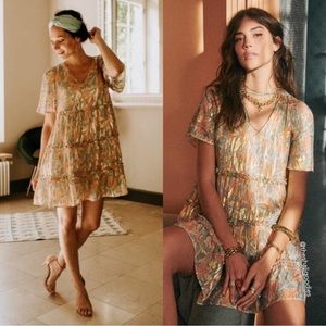 Sezane Laureline Dress Mini in Jungle Printaniere Silk Floral Size 34 US 2